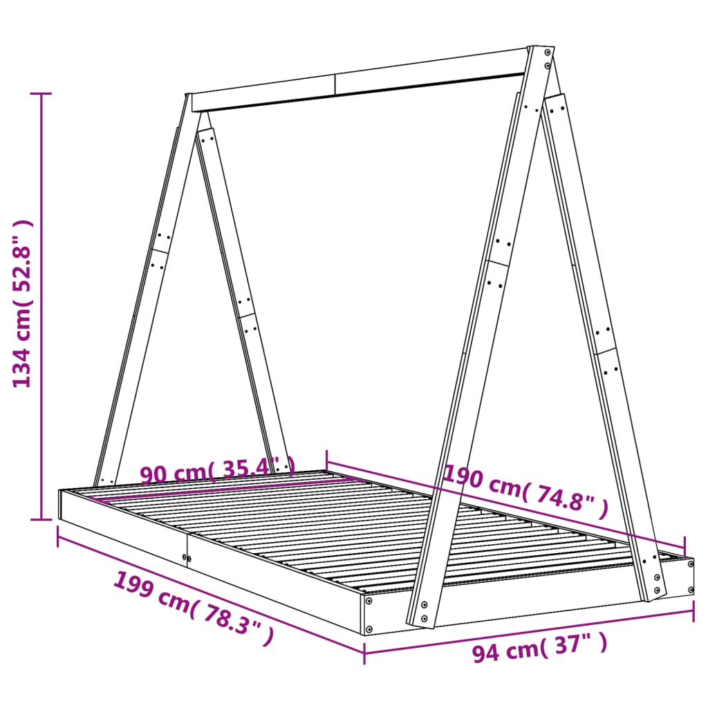 Barnesengeramme 90x190 cm heltre furu