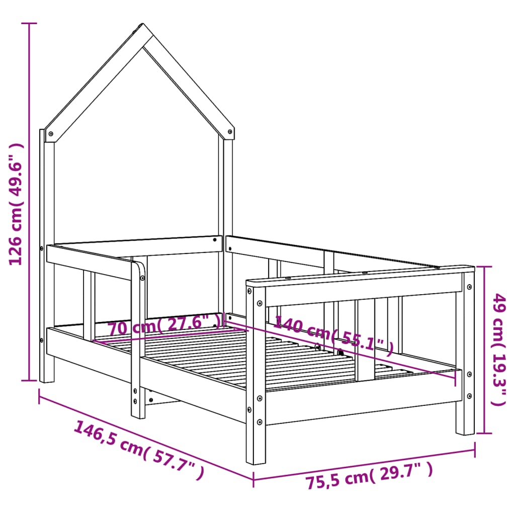 Barnesengeramme 70x140 cm heltre furu