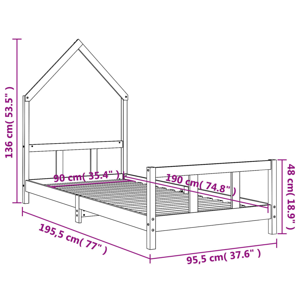 Barnesengeramme 90x190 cm heltre furu