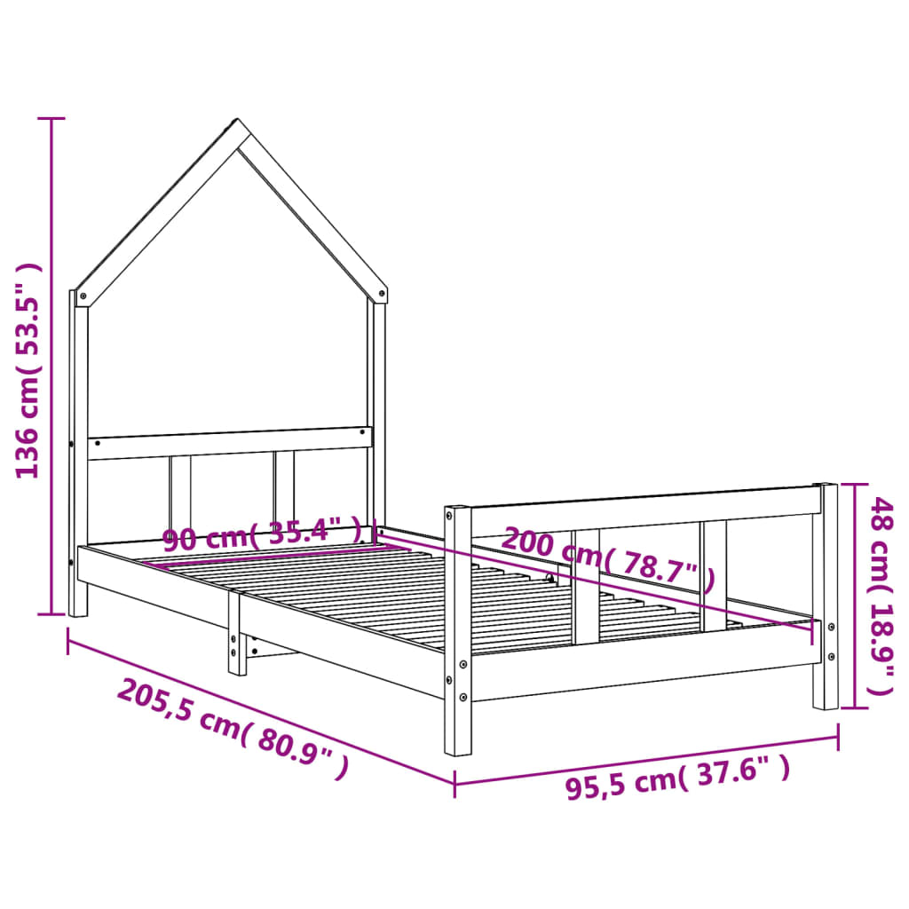 Barnesengeramme 90x200 cm heltre furu