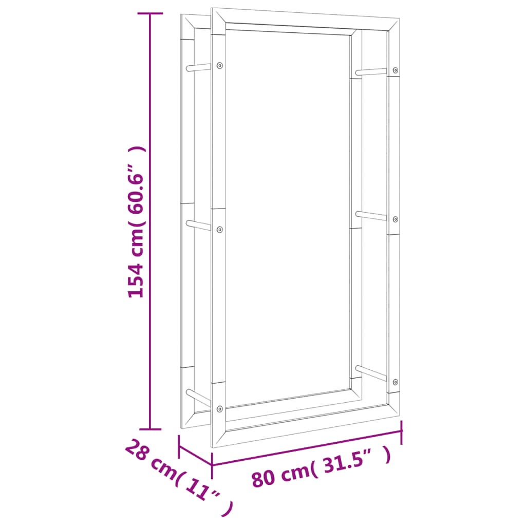 Vedstativ 80x28x154 cm rustfritt stål