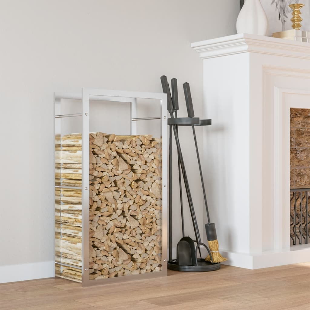 Vedstativ 80x28x154 cm rustfritt stål