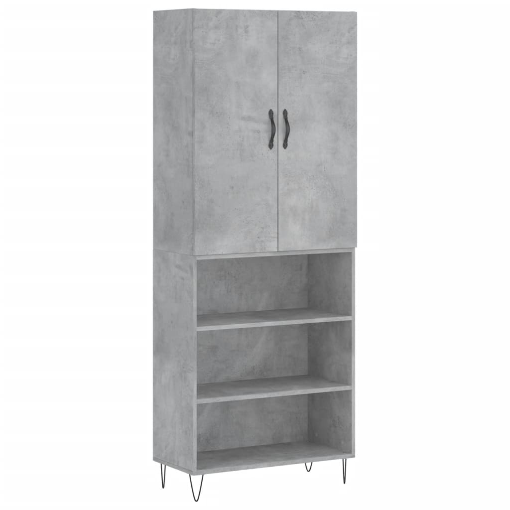 Highboard betonggrå 69,5x34x180 cm konstruert tre