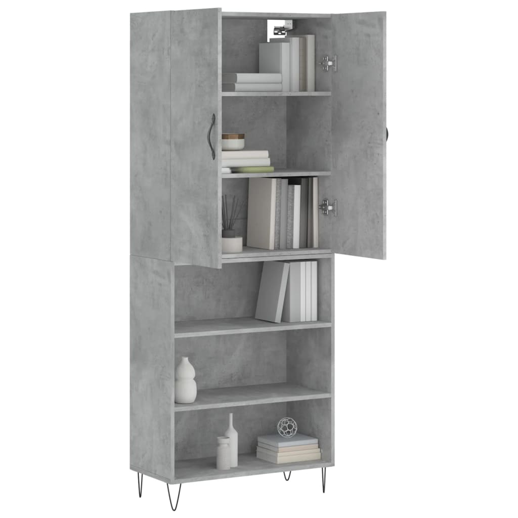 Highboard betonggrå 69,5x34x180 cm konstruert tre