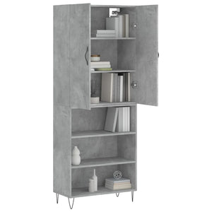 Highboard betonggrå 69,5x34x180 cm konstruert tre