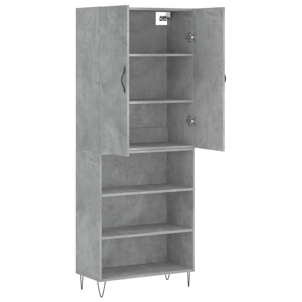 Highboard betonggrå 69,5x34x180 cm konstruert tre