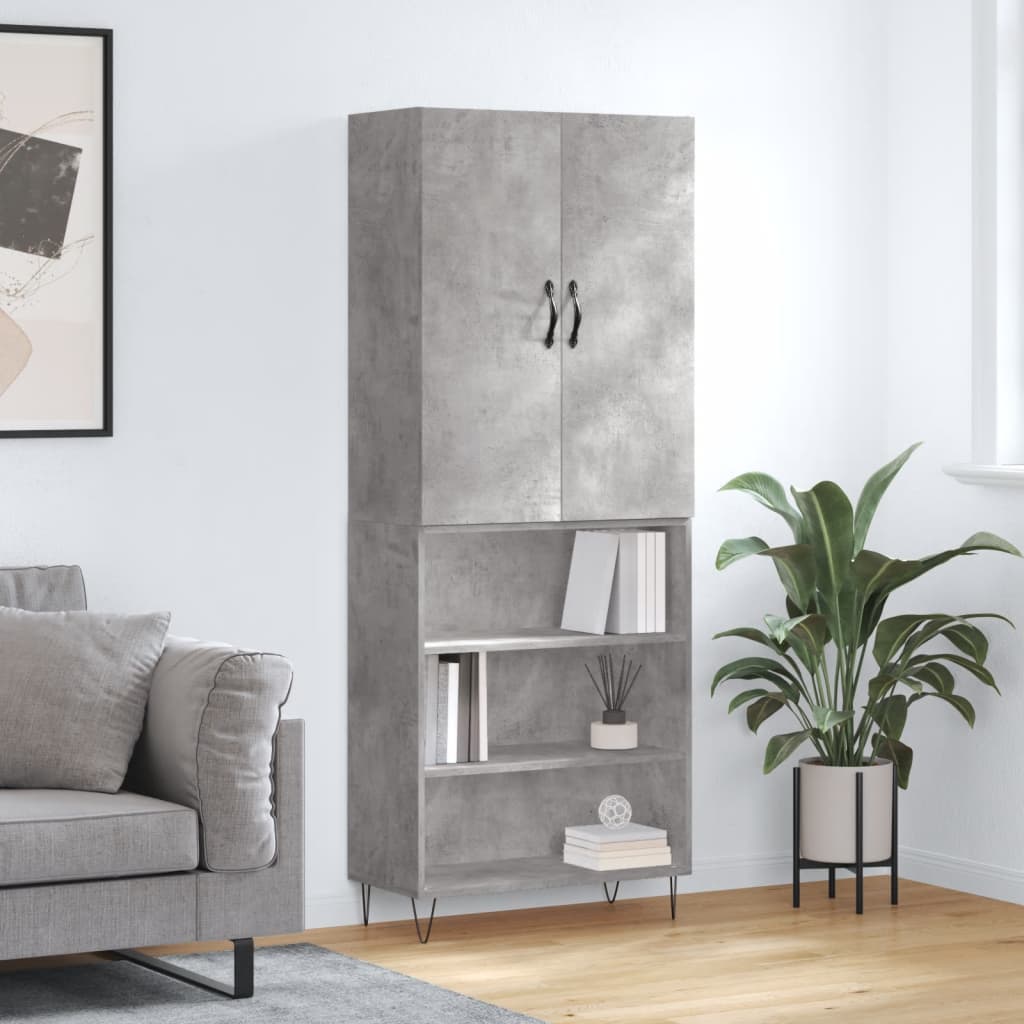 Highboard betonggrå 69,5x34x180 cm konstruert tre
