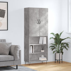 Highboard betonggrå 69,5x34x180 cm konstruert tre
