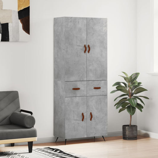 Highboard betonggrå 69,5x34x180 cm konstruert tre
