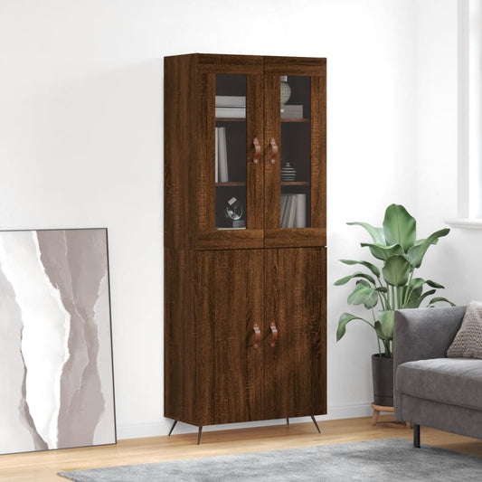 Highboard brun eik 69,5x34x180 cm konstruert tre