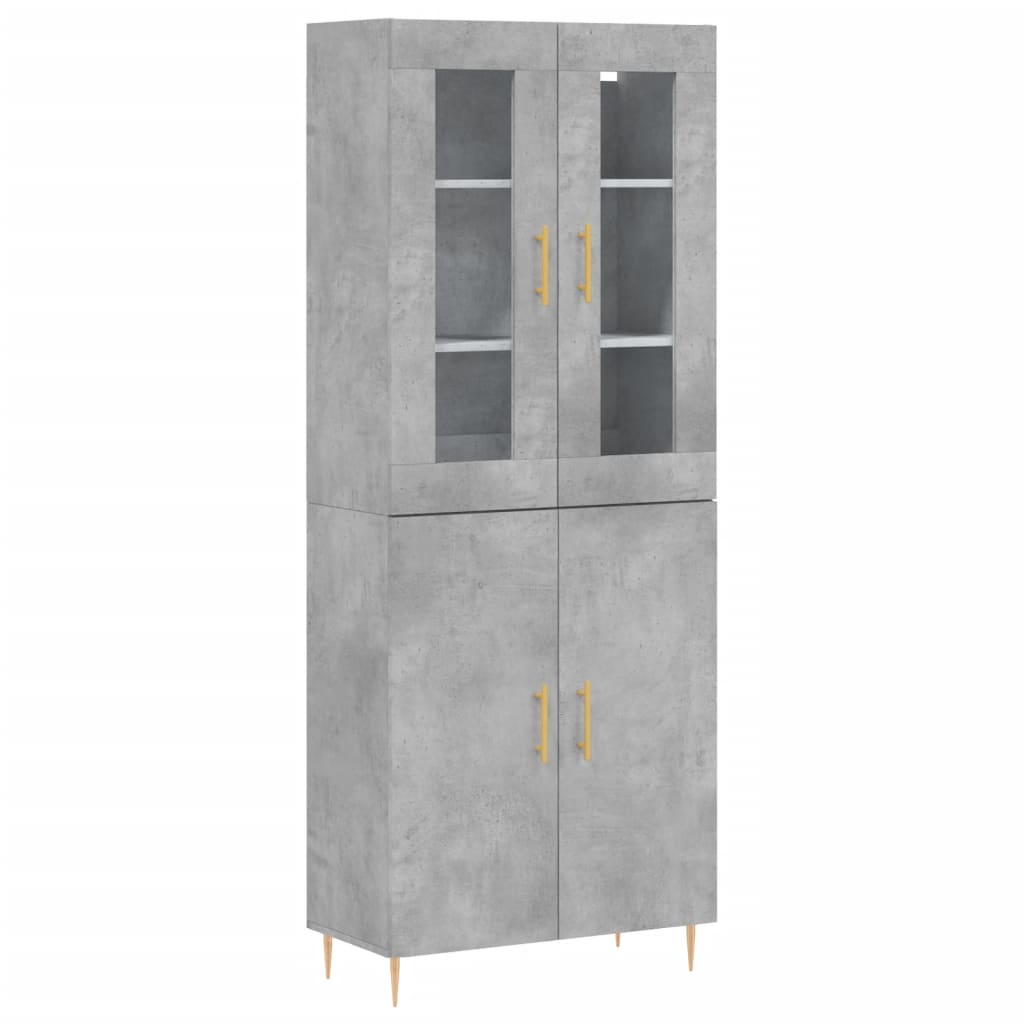 Highboard betonggrå 69,5x34x180 cm konstruert tre