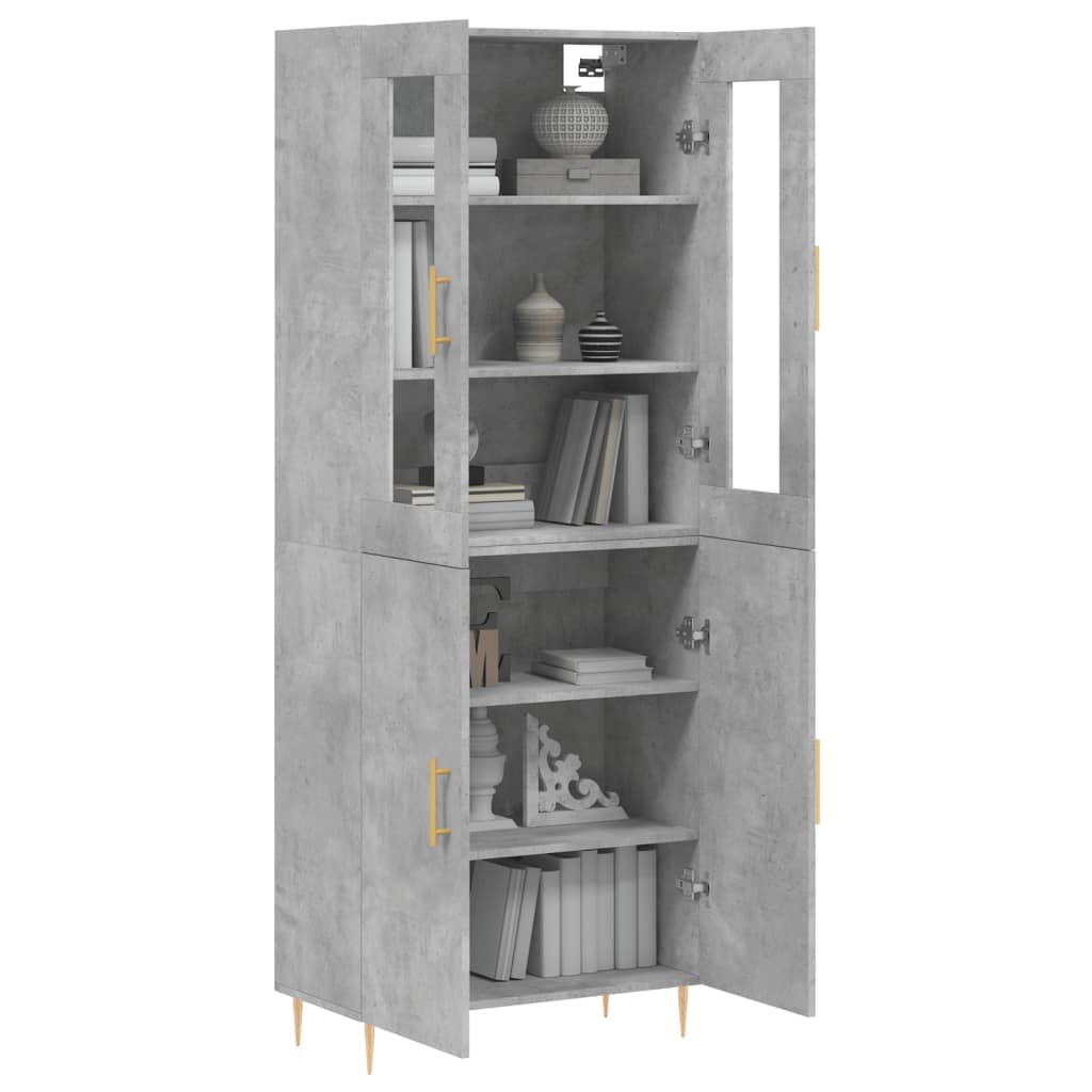 Highboard betonggrå 69,5x34x180 cm konstruert tre