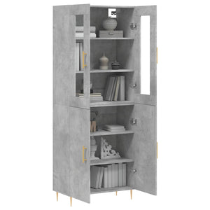 Highboard betonggrå 69,5x34x180 cm konstruert tre