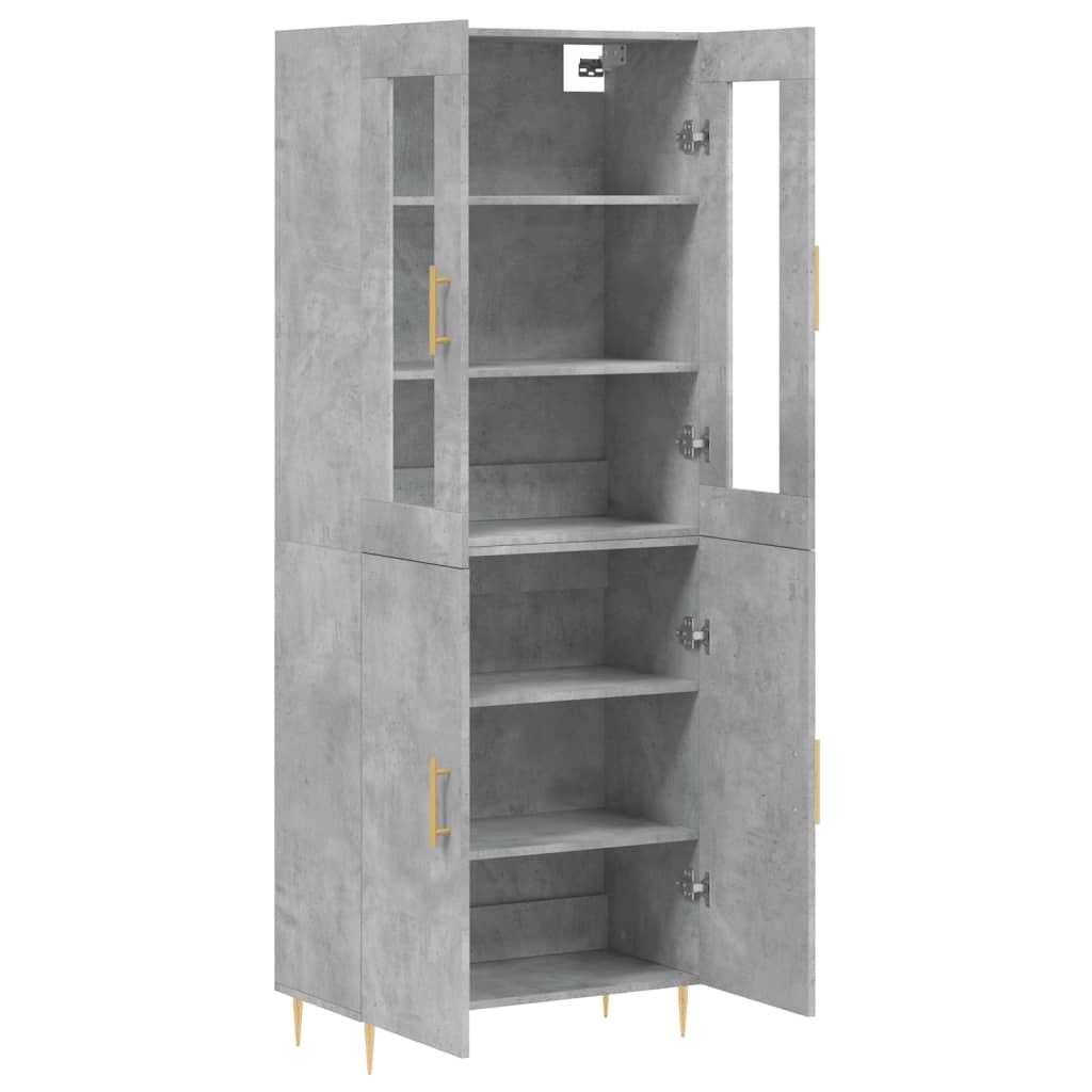 Highboard betonggrå 69,5x34x180 cm konstruert tre