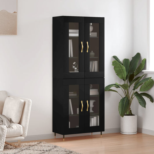 Highboard svart 69,5x34x180 cm konstruert tre