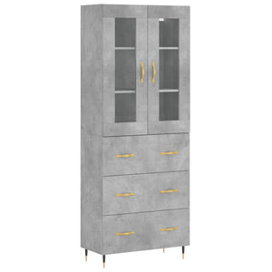 Highboard betonggrå 69,5x34x180 cm konstruert tre