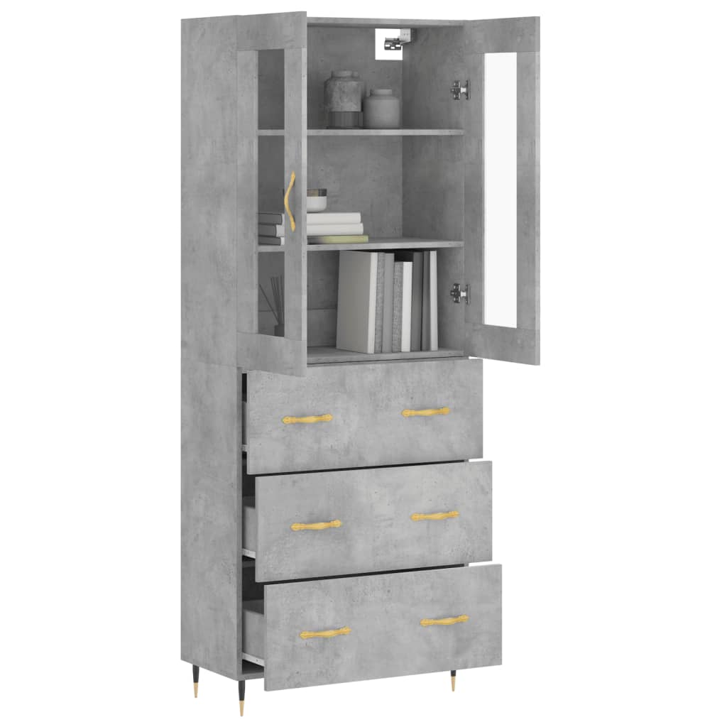 Highboard betonggrå 69,5x34x180 cm konstruert tre