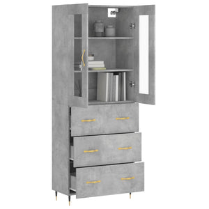 Highboard betonggrå 69,5x34x180 cm konstruert tre
