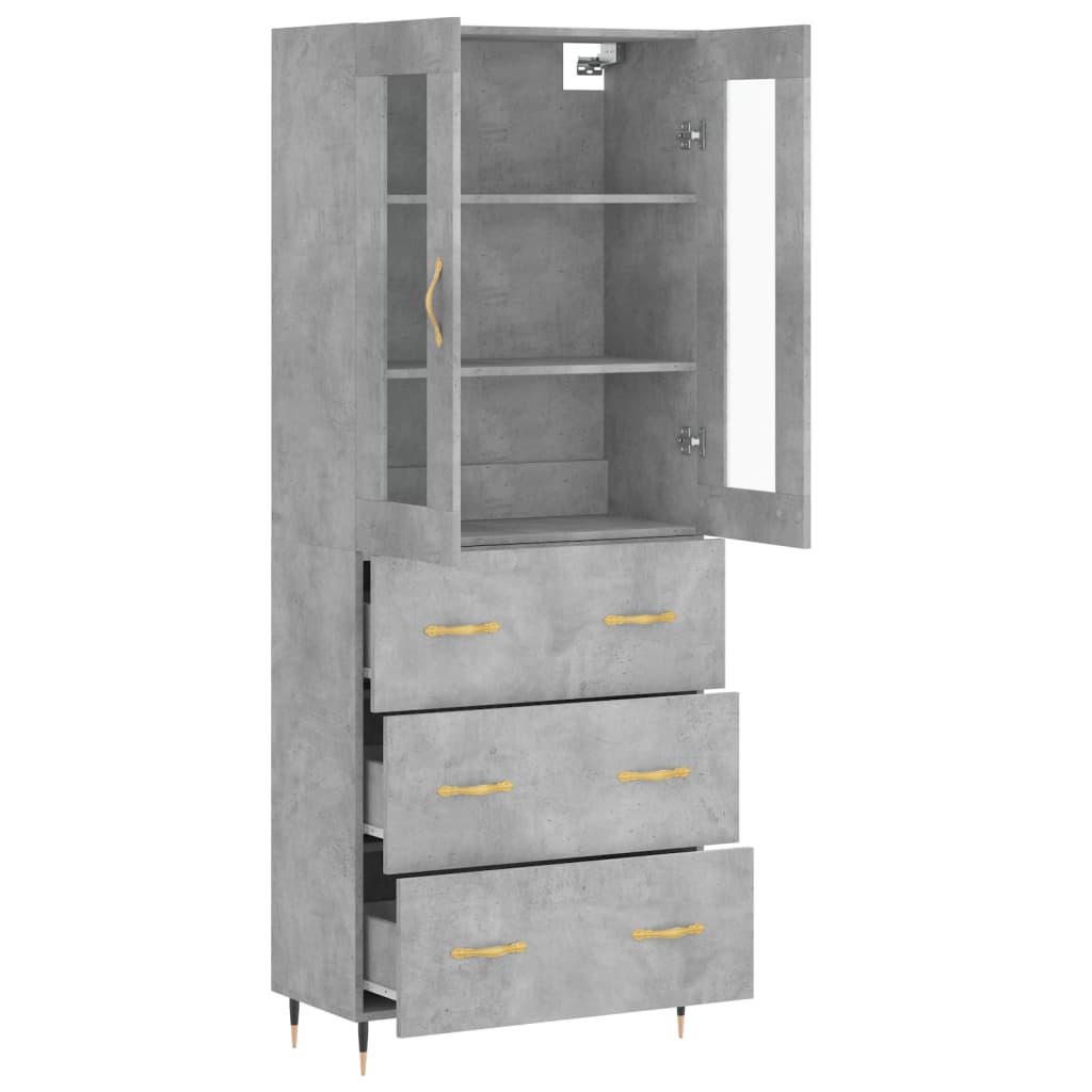 Highboard betonggrå 69,5x34x180 cm konstruert tre