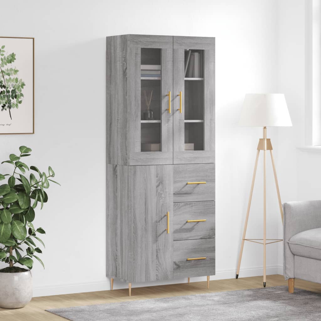 Highboard grå sonoma 69,5x34x180 cm konstruert tre