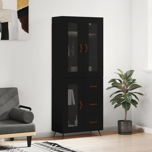 Highboard svart 69,5x34x180 cm konstruert tre