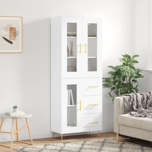 Highboard hvit 69,5x34x180 cm konstruert tre