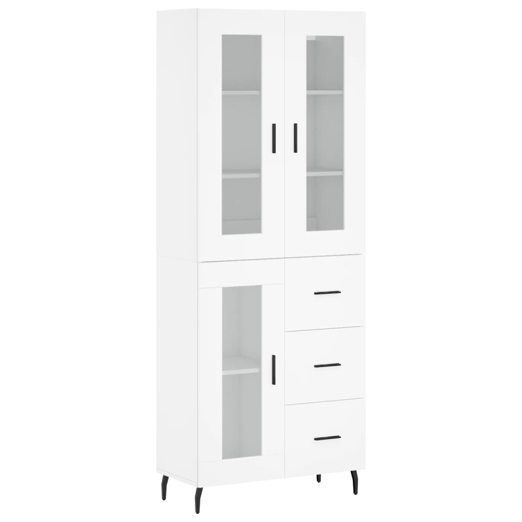 Highboard hvit 69,5x34x180 cm konstruert tre