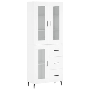 Highboard hvit 69,5x34x180 cm konstruert tre