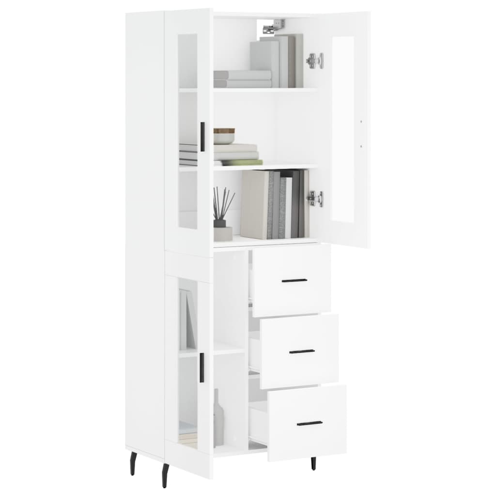 Highboard hvit 69,5x34x180 cm konstruert tre