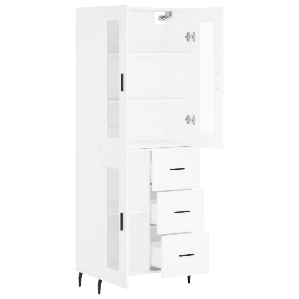 Highboard hvit 69,5x34x180 cm konstruert tre