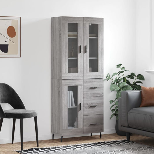 Highboard grå sonoma 69,5x34x180 cm konstruert tre