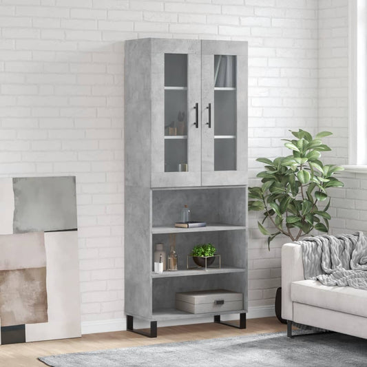 Highboard betonggrå 69,5x34x180 cm konstruert tre