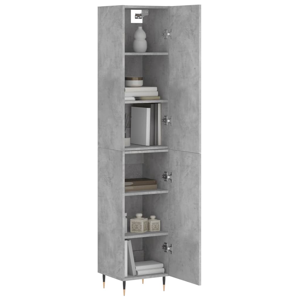 Highboard betonggrå 34,5x34x180 cm konstruert tre