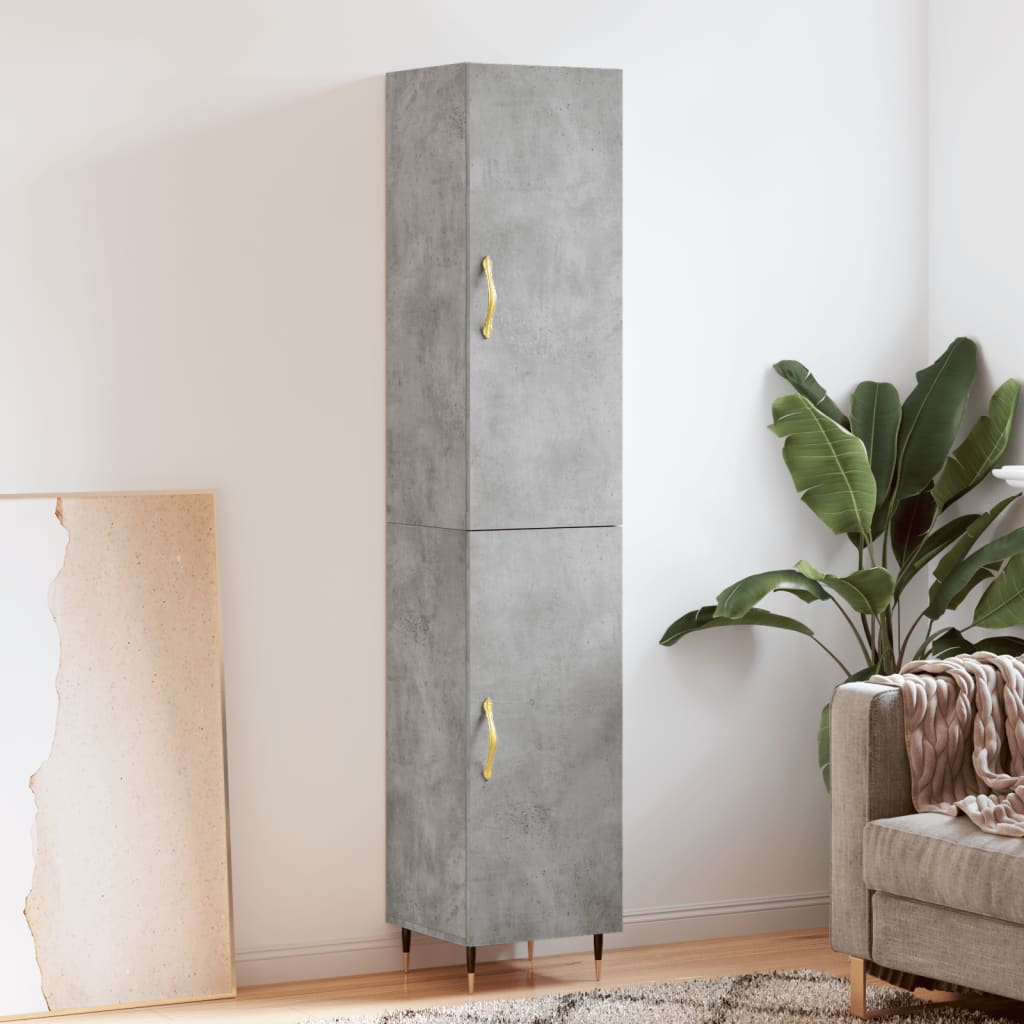 Highboard betonggrå 34,5x34x180 cm konstruert tre
