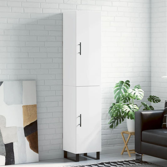Highboard høyglans hvit 34,5x34x180 cm konstruert tre