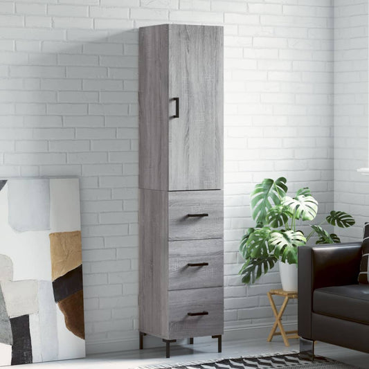 Highboard grå sonoma 34,5x34x180 cm konstruert tre