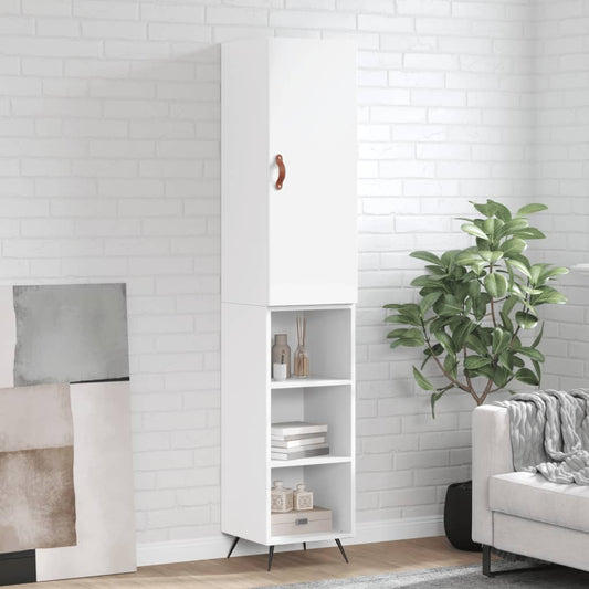 Highboard hvit 34,5x34x180 cm konstruert tre