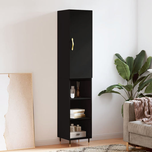 Highboard svart 34,5x34x180 cm konstruert tre