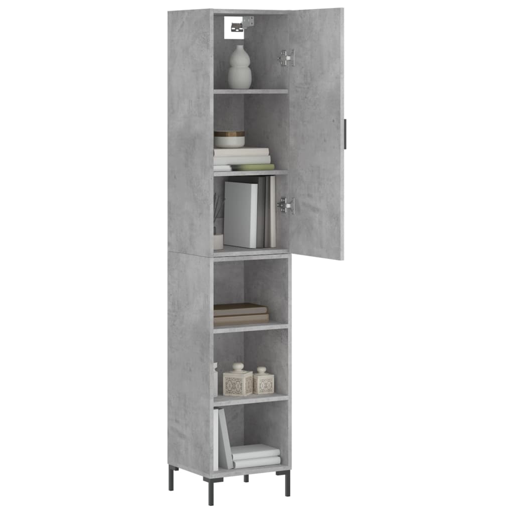Highboard betonggrå 34,5x34x180 cm konstruert tre