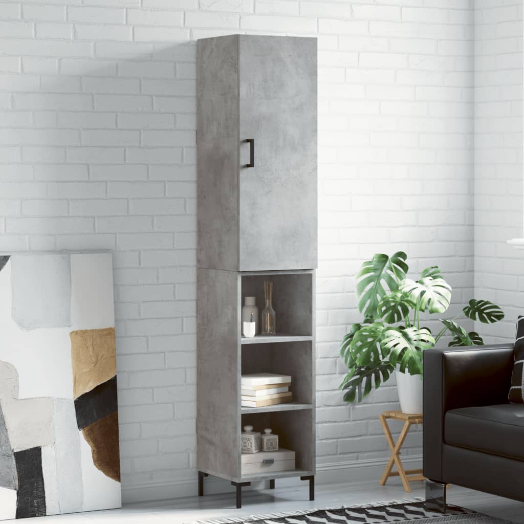 Highboard betonggrå 34,5x34x180 cm konstruert tre