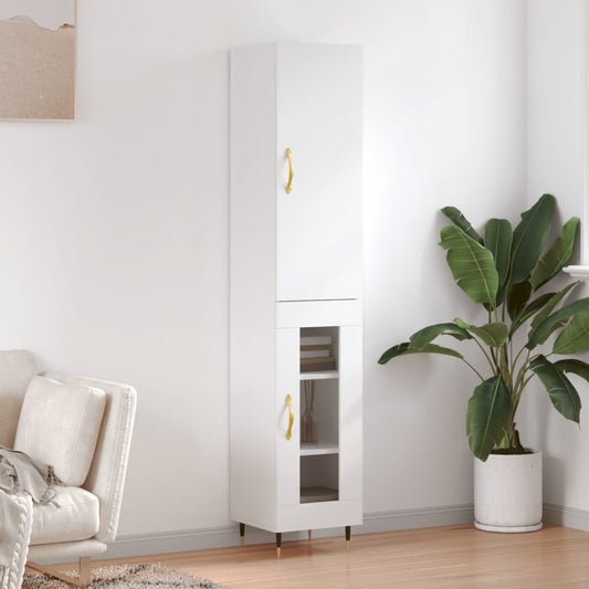 Highboard hvit 34,5x34x180 cm konstruert tre