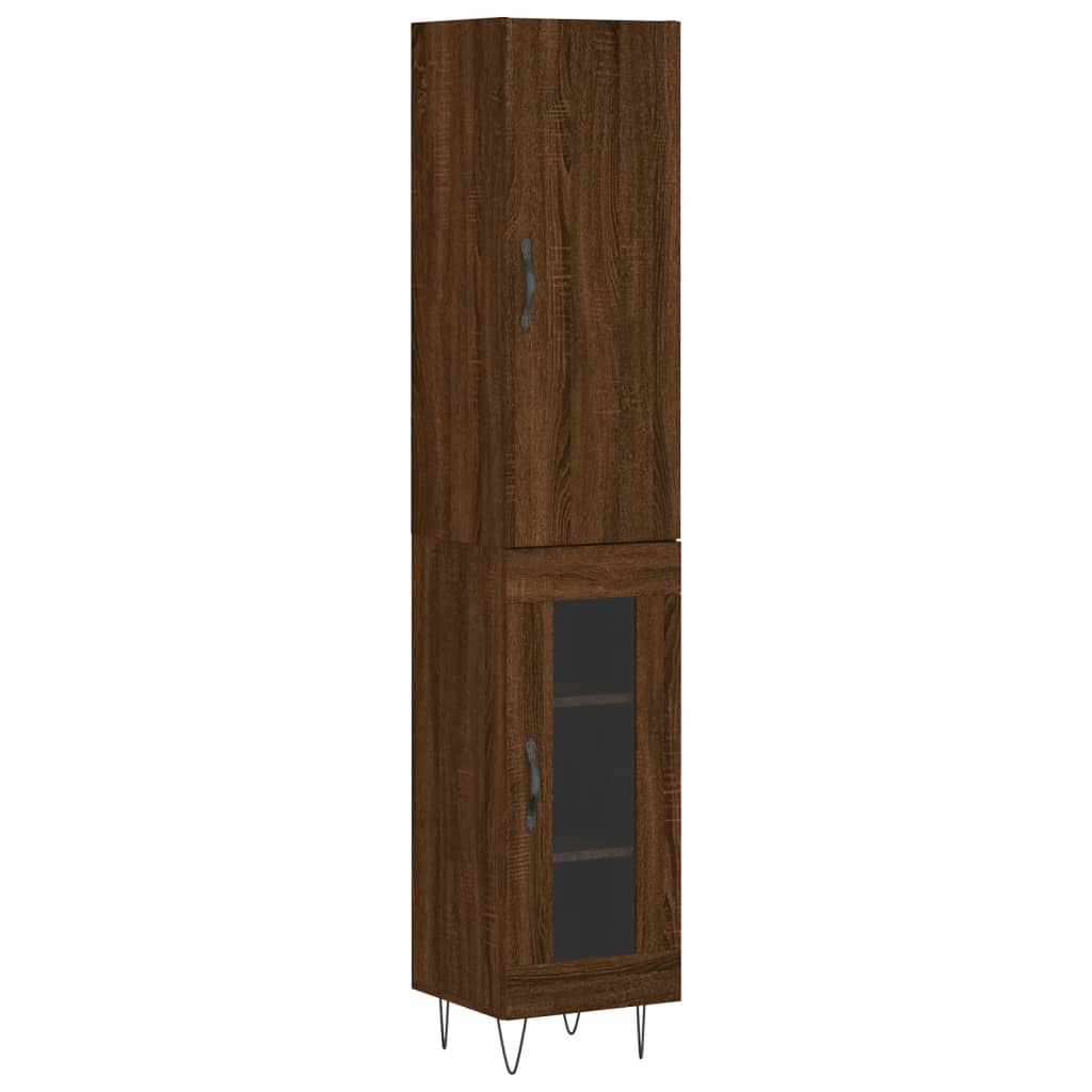 Highboard brun eik 34,5x34x180 cm konstruert tre