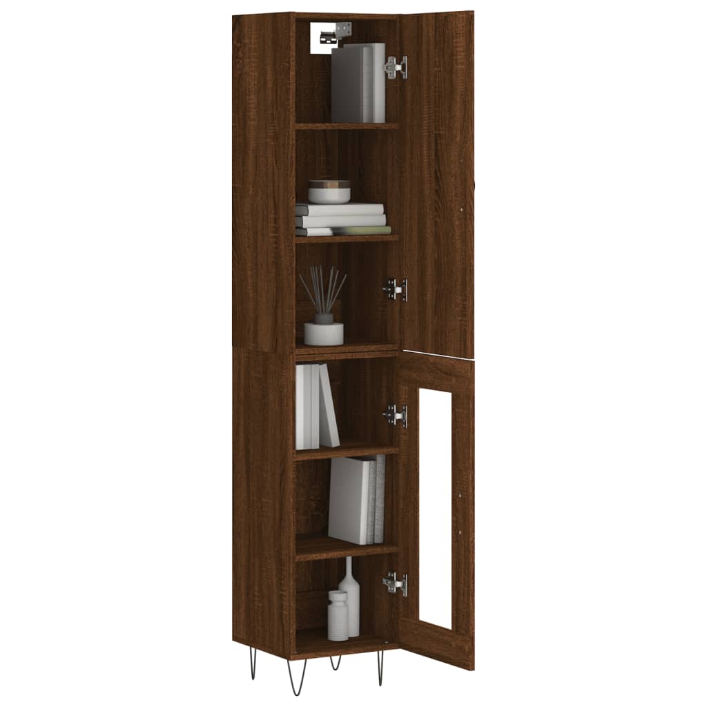 Highboard brun eik 34,5x34x180 cm konstruert tre