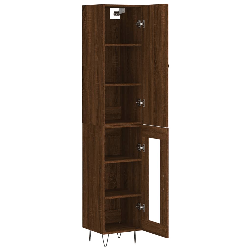 Highboard brun eik 34,5x34x180 cm konstruert tre