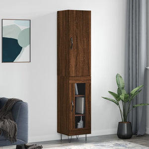 Highboard brun eik 34,5x34x180 cm konstruert tre