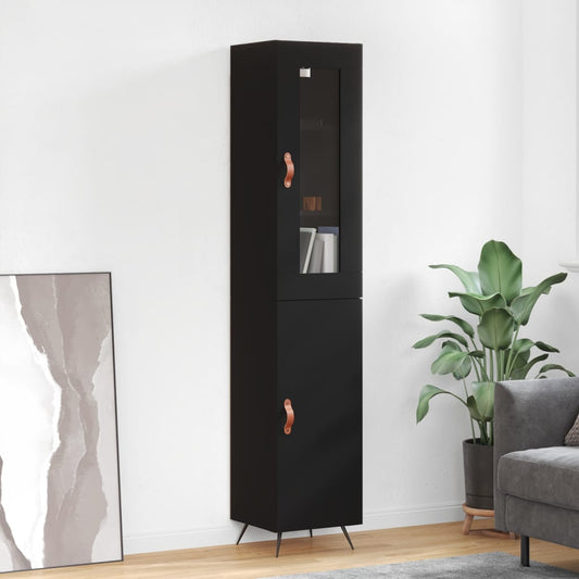 Highboard svart 34,5x34x180 cm konstruert tre