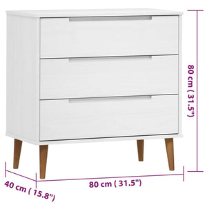 Kommode MOLDE hvit 80x40x80 cm heltre furu