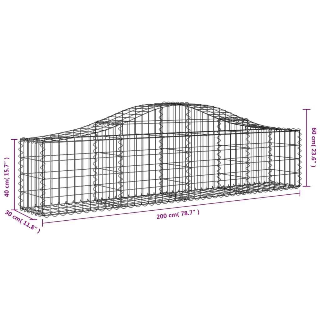 Gabionkurver buede 13 stk 200x30x40/60 cm galvanisert jern