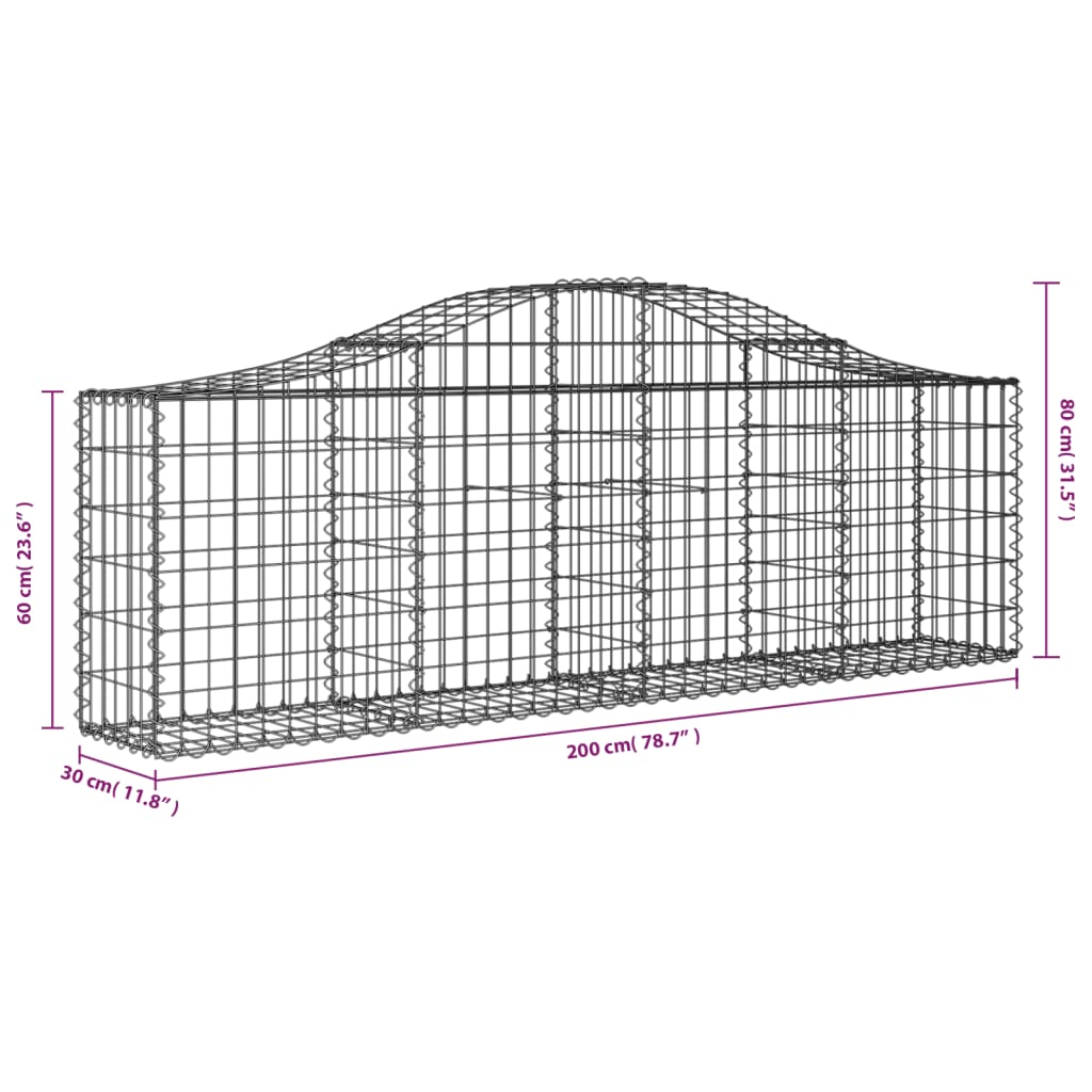 Gabionkurver buede 13 stk 200x30x60/80 cm galvanisert jern