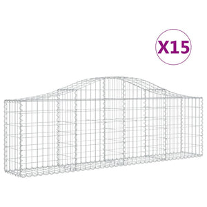Gabionkurver buede 15 stk 200x30x60/80 cm galvanisert jern